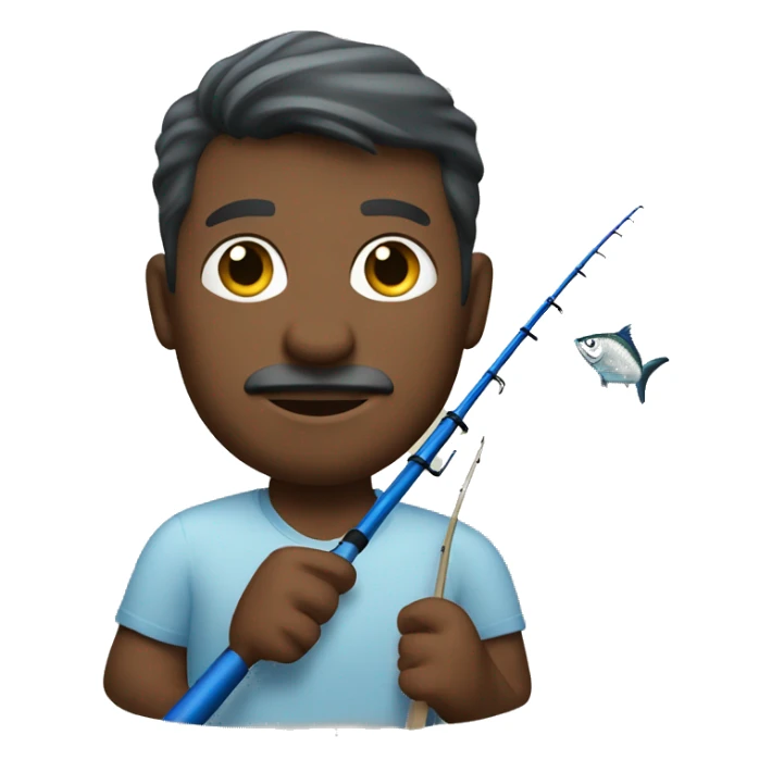 husband holding blue fishing rod and tuna sticker