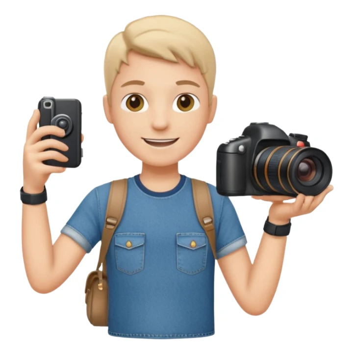 a tourist in europe holding a camera not wearing khaki sticker