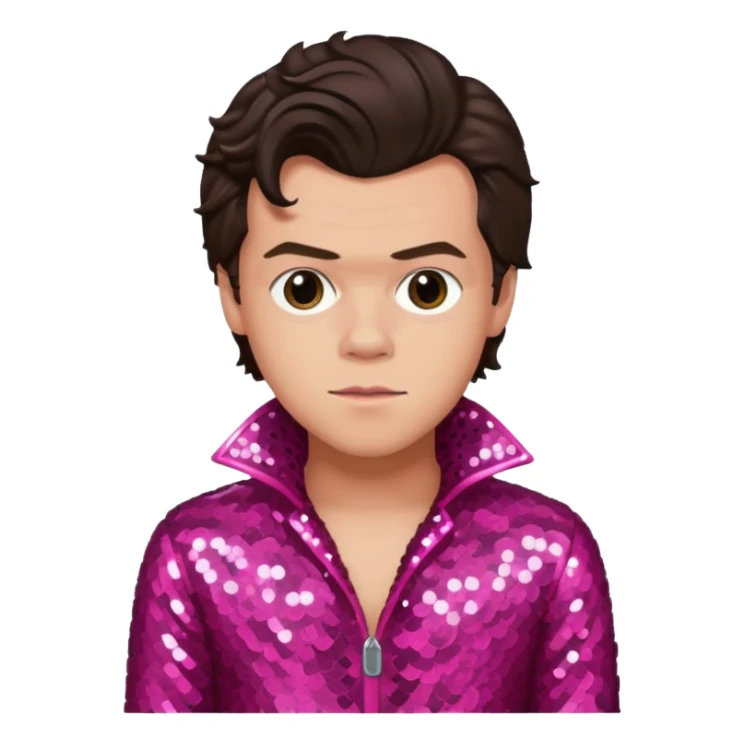 Harry Styles from One Direction with light skin, dark brown hair, dark pink sequin outfit sticker