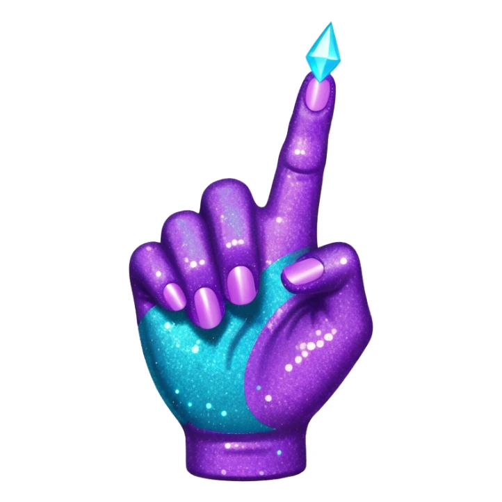 Glitter Roxo e Ciano Mão apontando para direita sticker