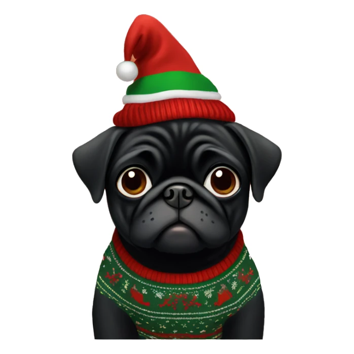 Black pug wearing christmas Sweater  sticker
