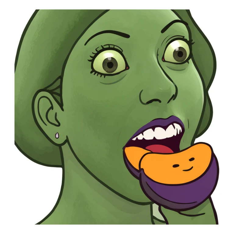 Lady with eggplant in mouth  sticker