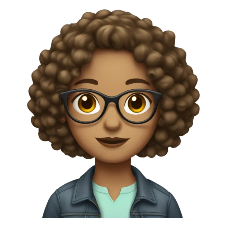 girl with brown curly mid length hair and glasses sticker