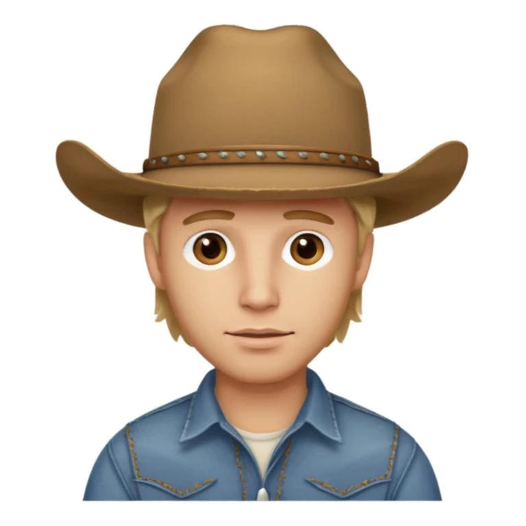 handsome dirty blonde haired man with a cowboy hat on and brown eyes sticker