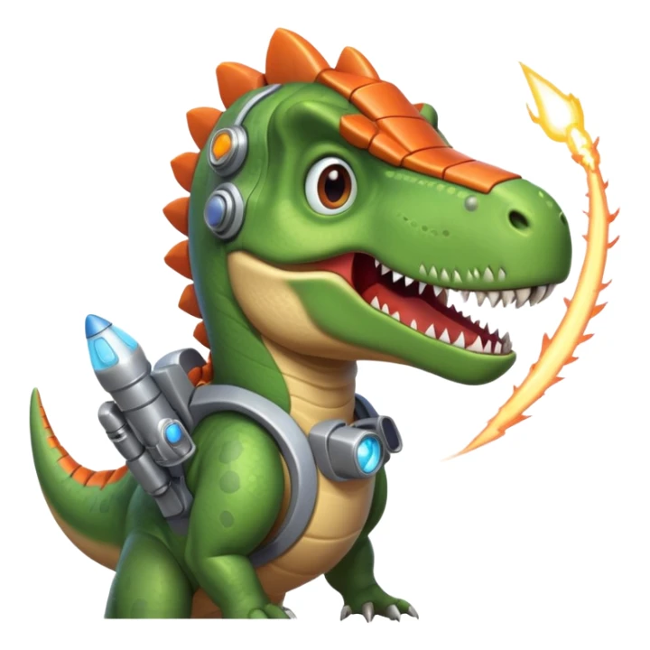 rocket-propelled dinosaur portrait, head and shoulders only, cute T-rex face, rocket pack visible behind shoulders, glowing thrusters, 3D cartoon, mobile game icon style, clean background, no text, no watermark sticker