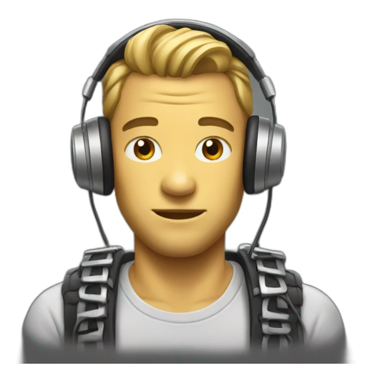 Man with headphones and metal shirt sticker