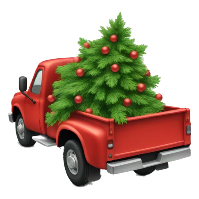 Red truck carrying a Christmas tree sticker