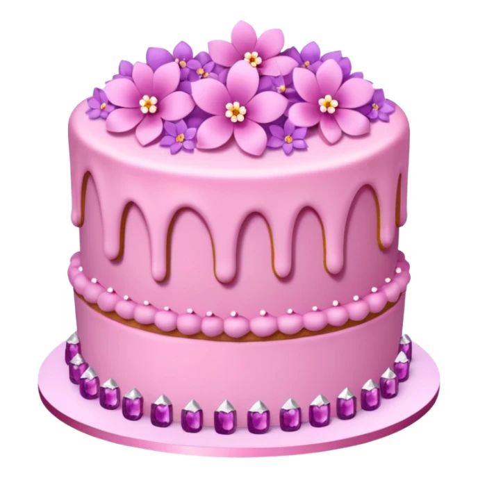 Three layer pink cake adorned with overflowing pink flowers and amethyst crystals  sticker