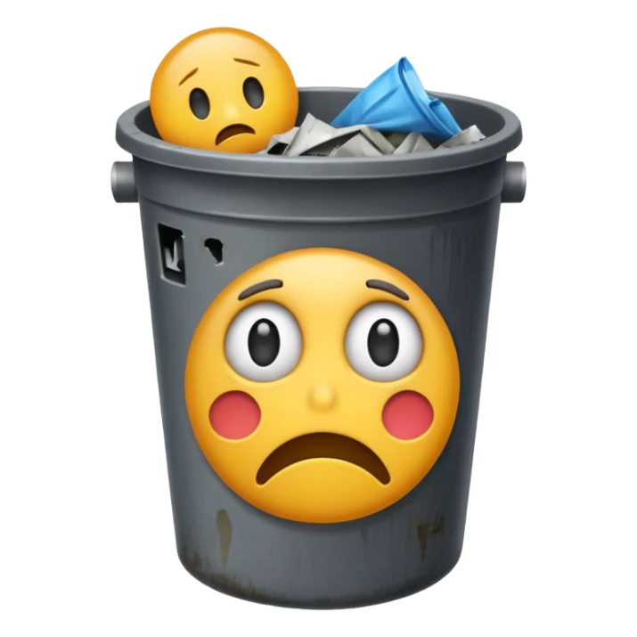 put an emoji into a trash bin. show just the emoji in a trash bin sticker