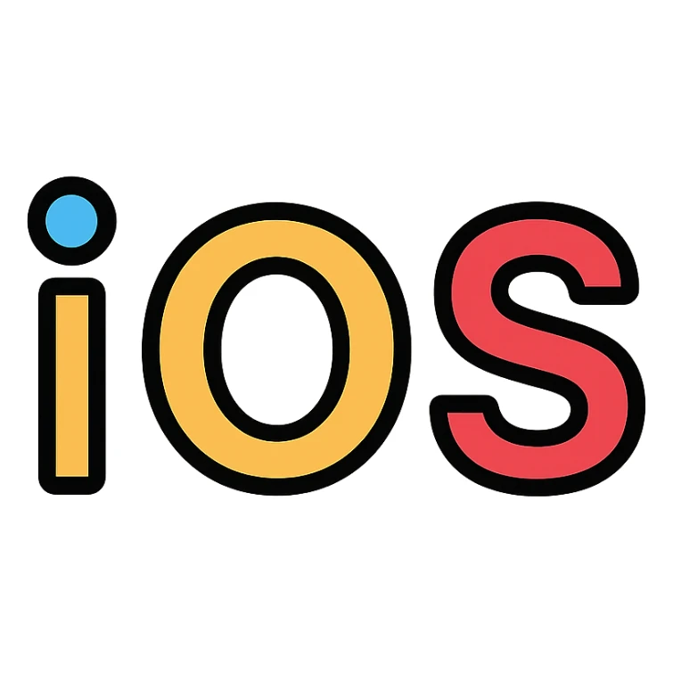 iOS lettering, color outline icon style, sleek and professional, modern tech look sticker