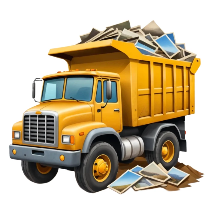 dump truck with photos falling out onto the ground sticker