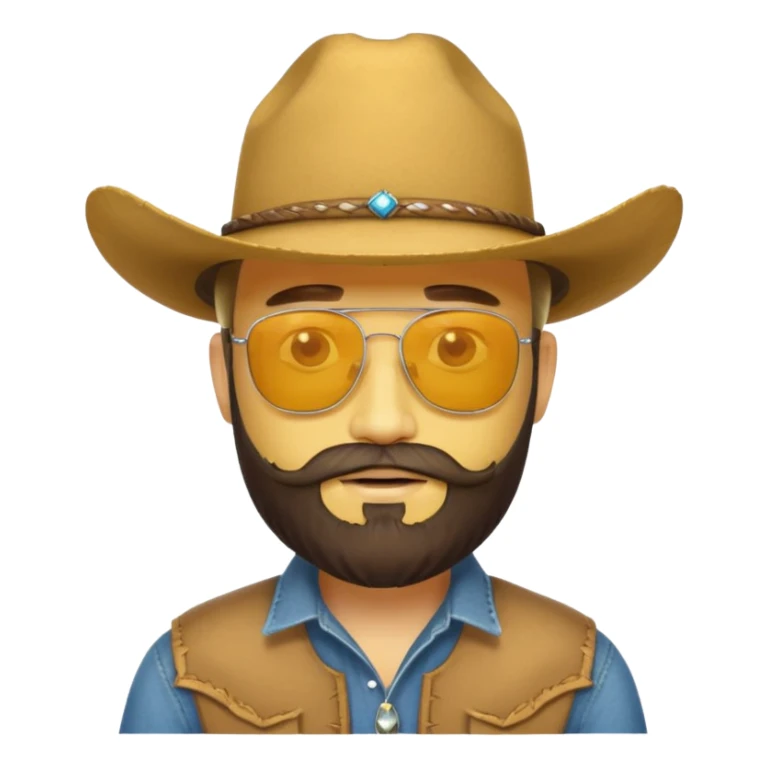 A bearded yellow face with sunglasses and a cowboy hat sticker