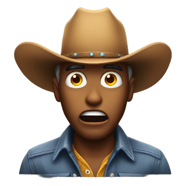 a shocked emoji wearing a cowboy hat sticker