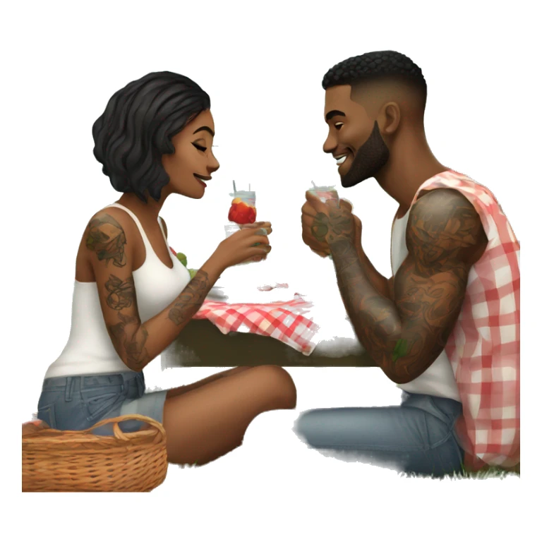 Romantic picnic date for beautiful tattooed couple sticker