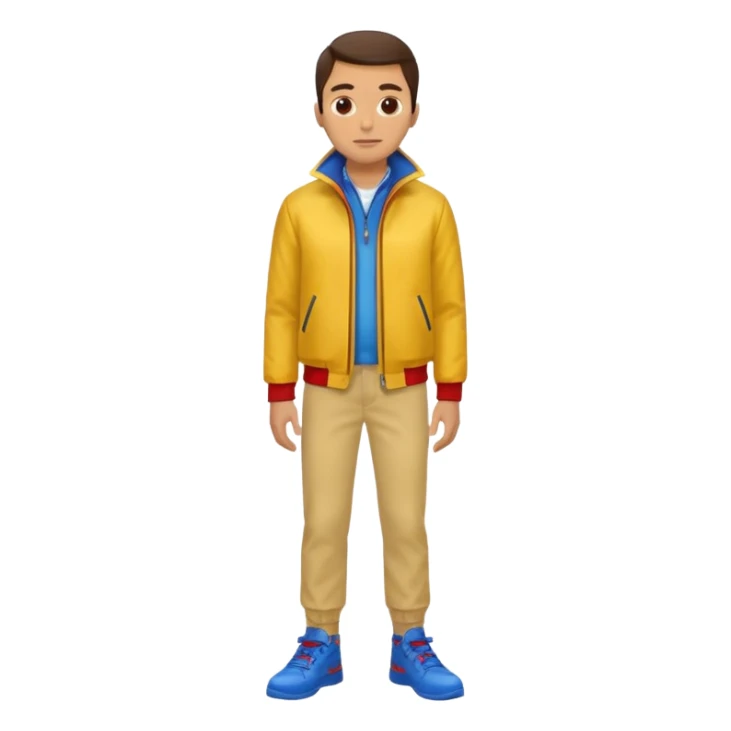 un hombre con: yellow jacket, red pants and blue shoes sticker