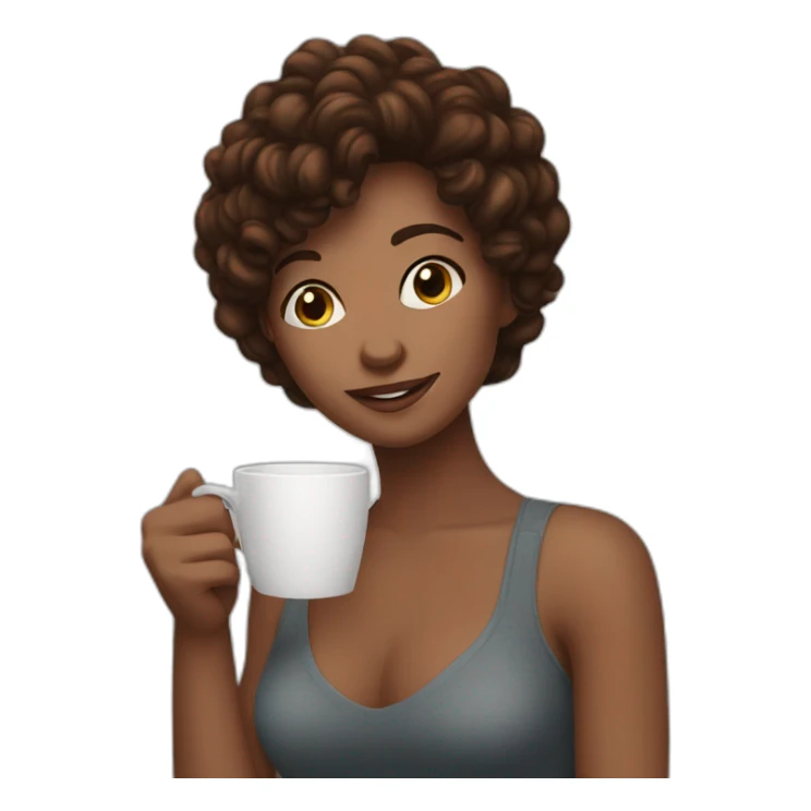 Browhair nice woman posing next to a coffee cup sticker