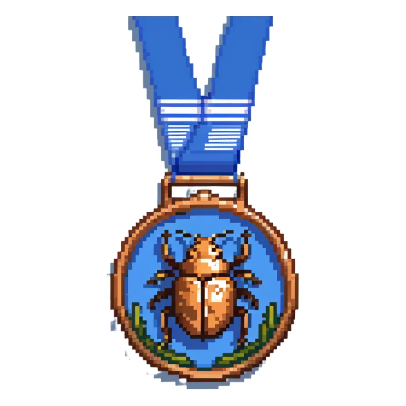 A bronze medal with a beetle icon and 'Bug Hunter' text, Discord style sticker