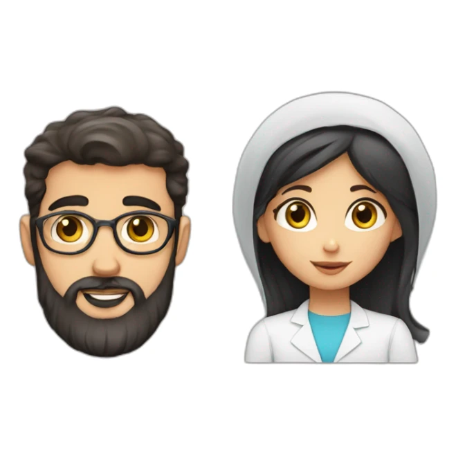Jewish girl with ophthalmologist tall Arabic boy with beard sticker