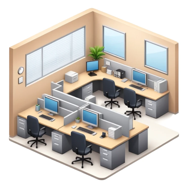 generate realistic detailed office with humans inside in 3d style sticker