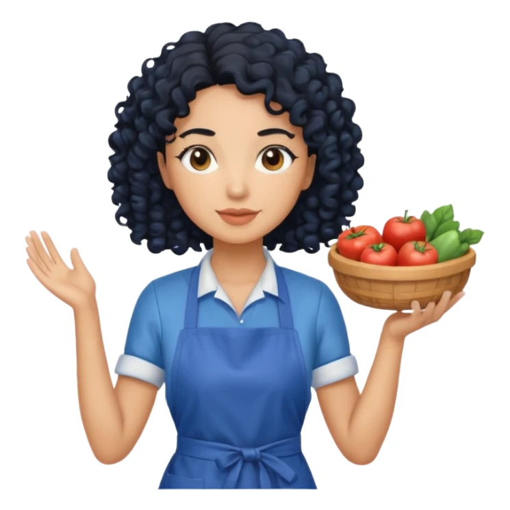 woman with curly black hair in blue apron sticker