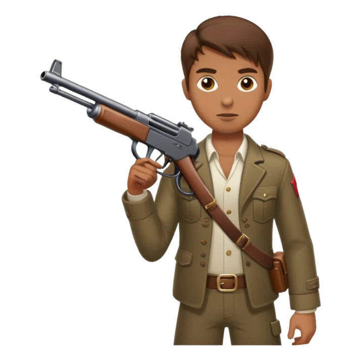 6.5 man with brown hair shooting a Tommy gun sticker