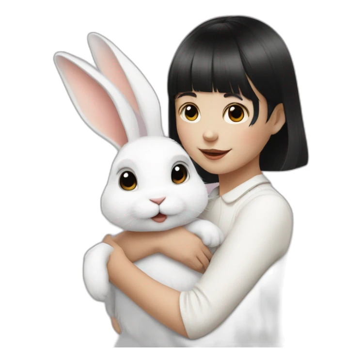 white rabbit with a little girl with black bangs sticker