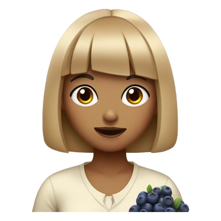 tan girl with short black bangs eating blueberries sticker