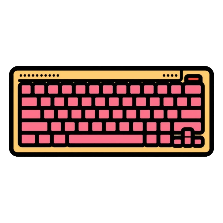 Computer keyboard with gold color F3BA2F and pink-red color FE0054 sticker
