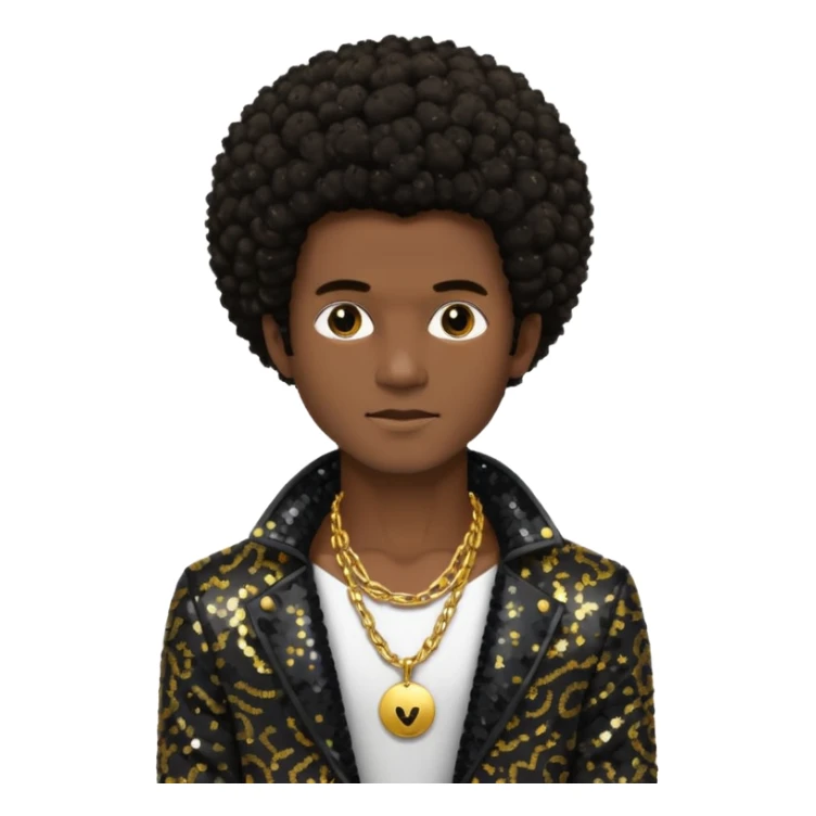 Gallant, R&B Singer with dark brown afro hair, black sequin jacket, shirtless with necklace sticker