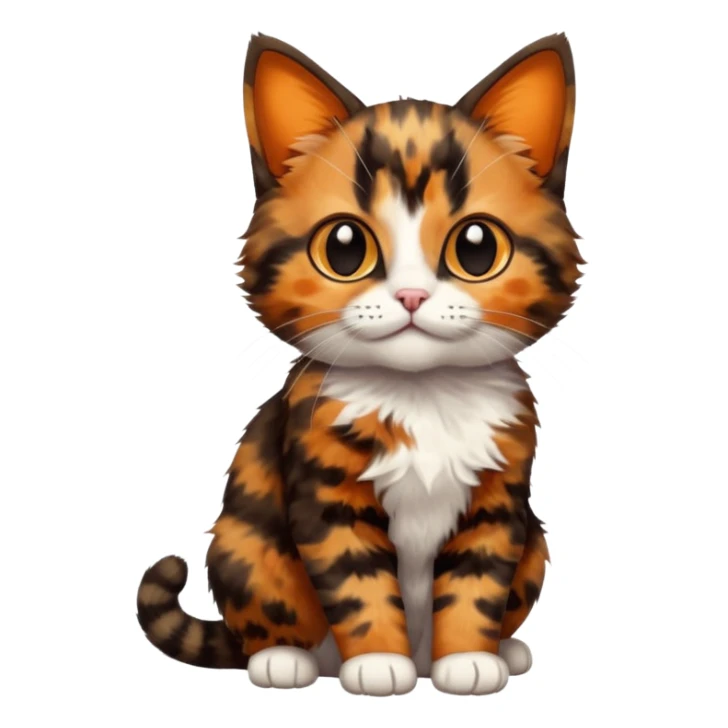 A high-resolution photo-realistic digital illustration of a brown multicoloured  tortoiseshell cat kitten, chest upward sticker