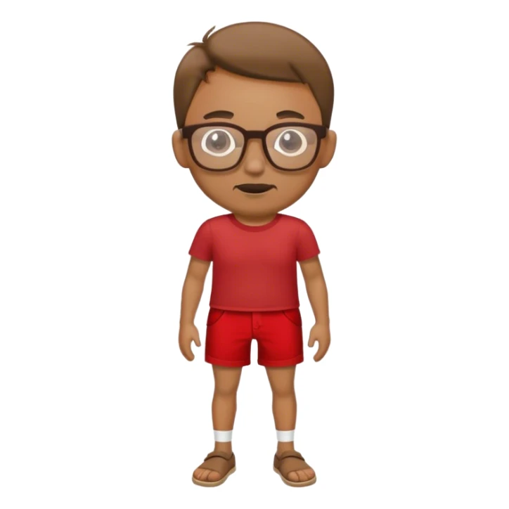 Man wearing red shorts and brown shirt with glasses sticker