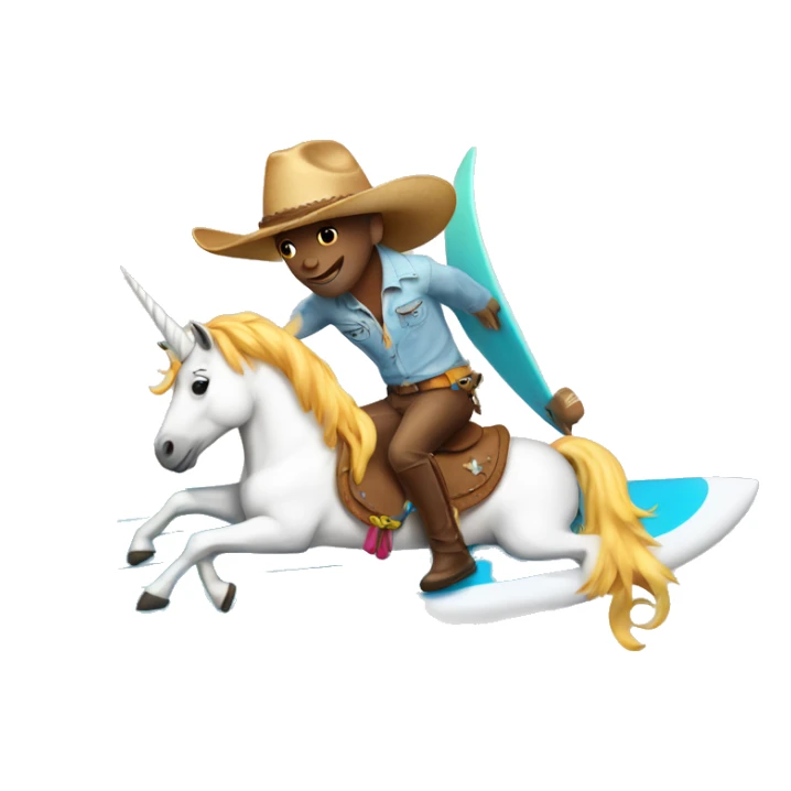 Unicorn wearing a cowboy hat on a surfboard sticker