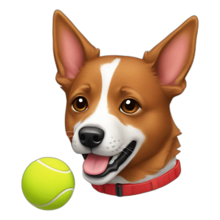 Red heeler with red collar catching a tennis ball sticker