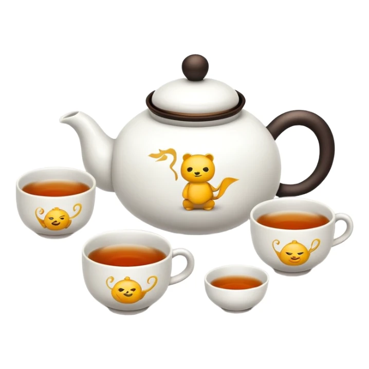Chinese tea set with small teapot and cups for Kung Fu tea ceremony, emoji style sticker