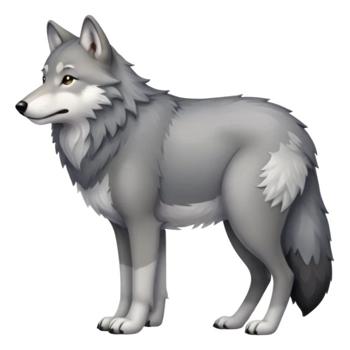 Gray wolf with a very large pregnant belly, standing on all fours, fluffy tail sticker