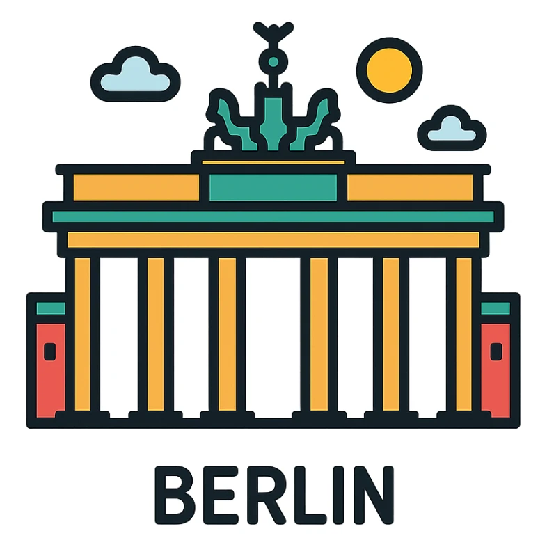 icon of Berlin featuring the Brandenburg Gate, clean and modern, simple color palette, no text, suitable for mobile app icon sticker