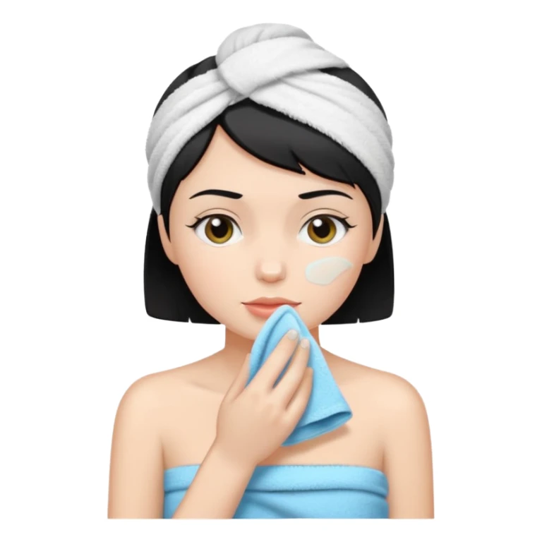 a white woman who has black short hair cleaning her face sticker