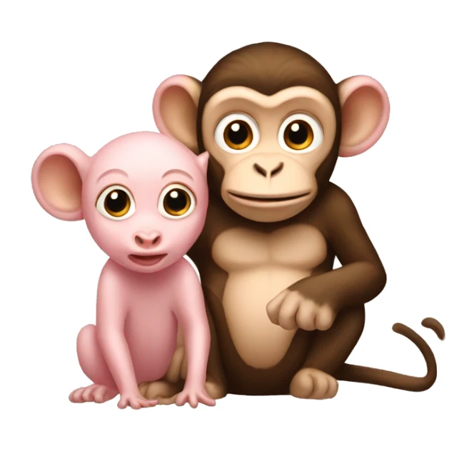 male monkey holding a female piglet sticker