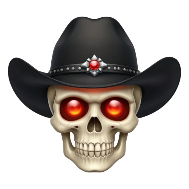 skull wearing a black cowboy hat with glowing red eyes sticker
