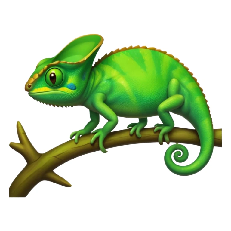 green chameleon looking at me, make it look like an emoji and standalone, with no branch. Make it very cute and like an animation. Make it look as ut sticker