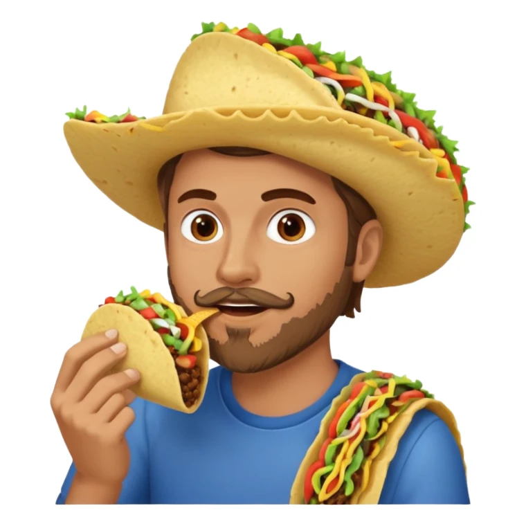 White man with brown hair and a gray goatee eating a taco sticker