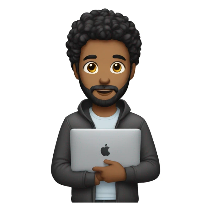 young man with black beard an long hair and a macbook in her hand sticker
