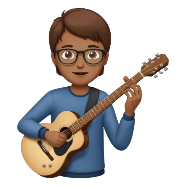 Guy with brown hair playing guitar with glasses sticker