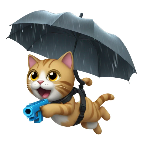 Cat running under the rain and take a toy gun sticker