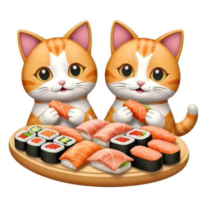 two happy cats eating sushi and pizza and donuts sticker