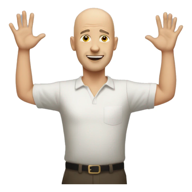 bald person raising his hands as if he doesn't know sticker