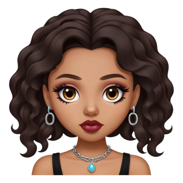 pretty bratz baddie, septum piercing, dark wavy hair sticker
