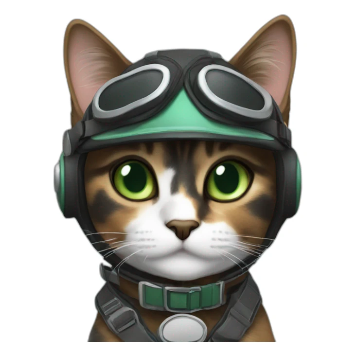 black, brown and grey calico cat with green eyes dressed as a pilot sticker