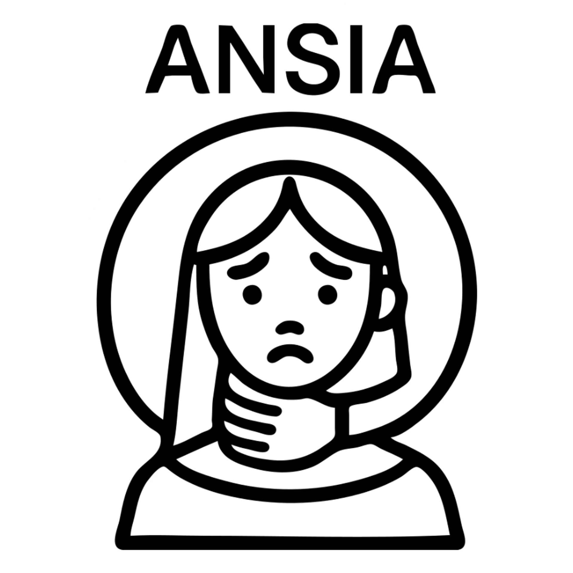 Stylized woman in black and white with an anxious expression, a large black shadow enveloping and gripping her, text 'ANSIA' above the head, similar style to the reference, variant 8. sticker