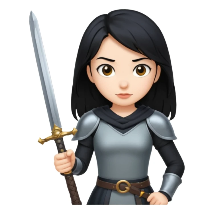 girl with black hair, with sword sticker